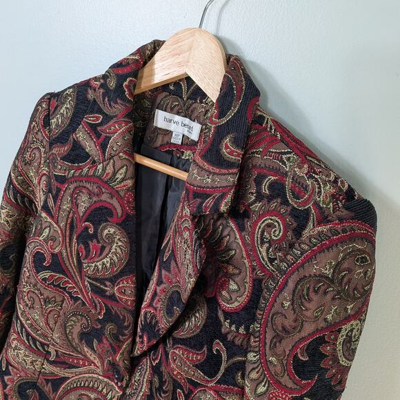 Tapestry Blazer Jacket 10P Black Red Y2K Whimsigoth Paisley Floral Romantic - Picture 4 of 10